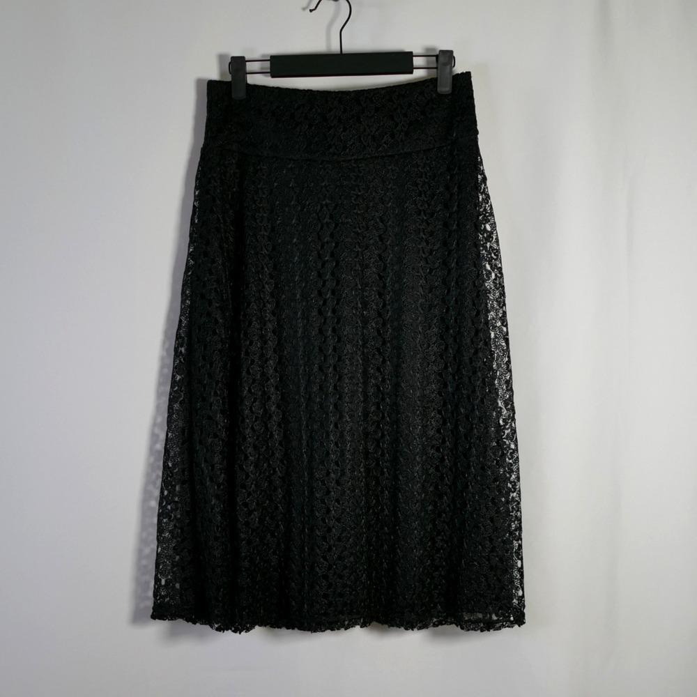 VTG Womens Fairy Grunge Whimsigoth Lace Midi Skirt Size M Black Witchy Ethereal